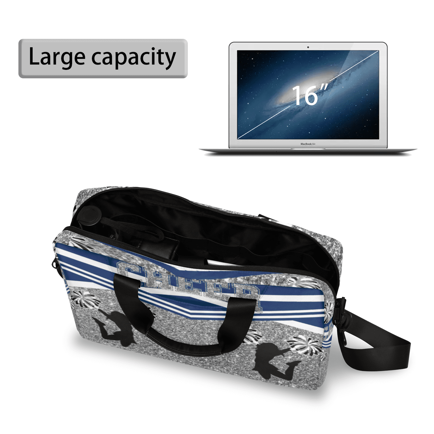 Herdesigns Blue Cheerleading Laptop Bag for Women Men, Computer Case Briefcase Messenger Bags, 15-15.6 inch Laptop Sleeve Shoulder Bag