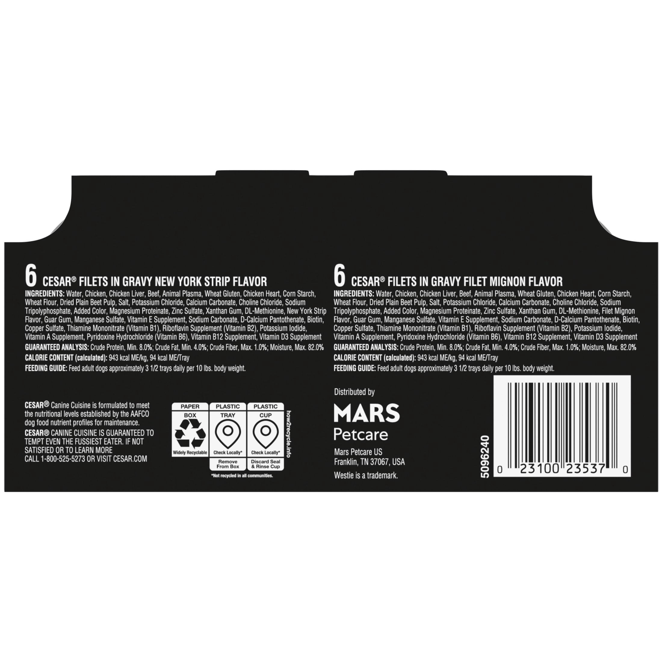 Cesar Filets in Gravy Beef Flavor Variety Pack Wet Dog Food Adult, 3.5 oz Easy Peel Trays, 12 Pack