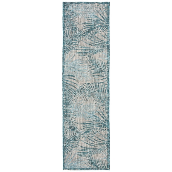 SAFAVIEH Courtyard Nick Floral Indoor/Outdoor Runner, 2'3" x 8', Grey/Aqua