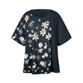 thumbnail image 2 of Innerwin Tee Imprimé Floral Hauts pour Femmes Col Rond Confortable T-Shirt Bleu Marine m, 2 of 5