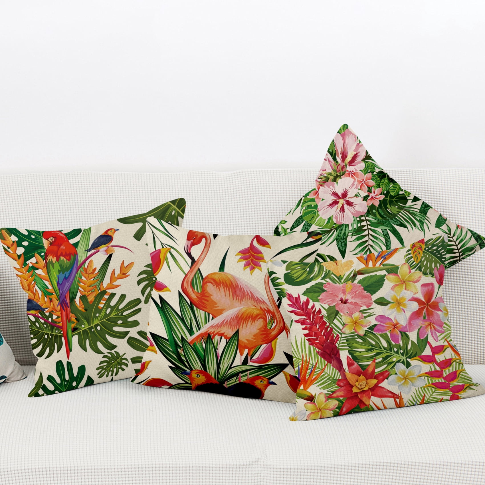 PBOBRIICH Tropical Leaves Throw Pillow Covers Clearance Set of 4,Summer Linen Pillowcase for Living Room Bedroom Home Decor,18x18 Inch