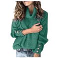 thumbnail image 2 of Turtleneck Sweater Women Plus Size Tunic Long Sleeve Cable Knit Sweaters Lightweight Chunky Pullover High Neck Green 5XL, 2 of 9