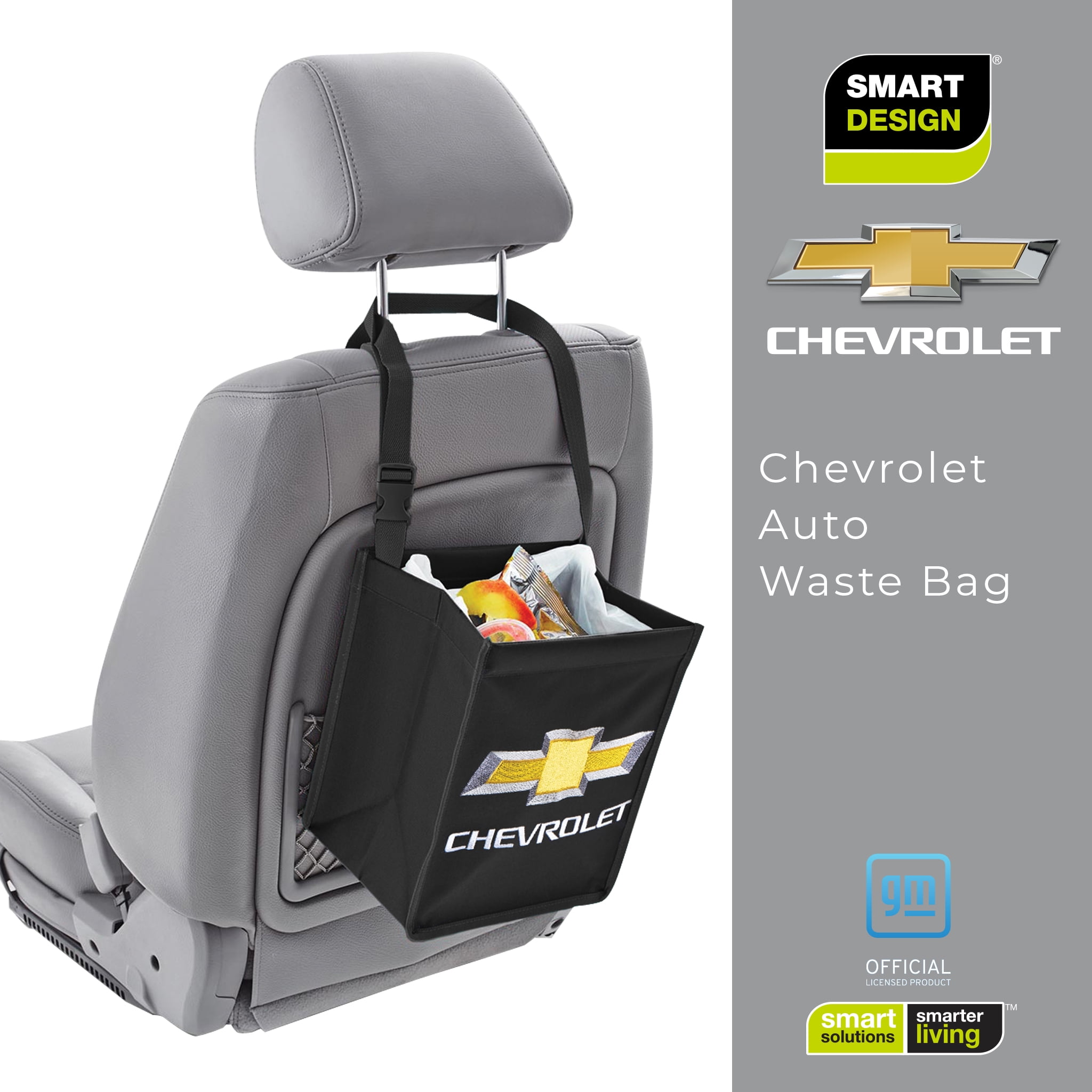 Smart Design Vehicle Waste Bag with Adjustable Strap - 9.5 x 11 Inch - Chevrolet