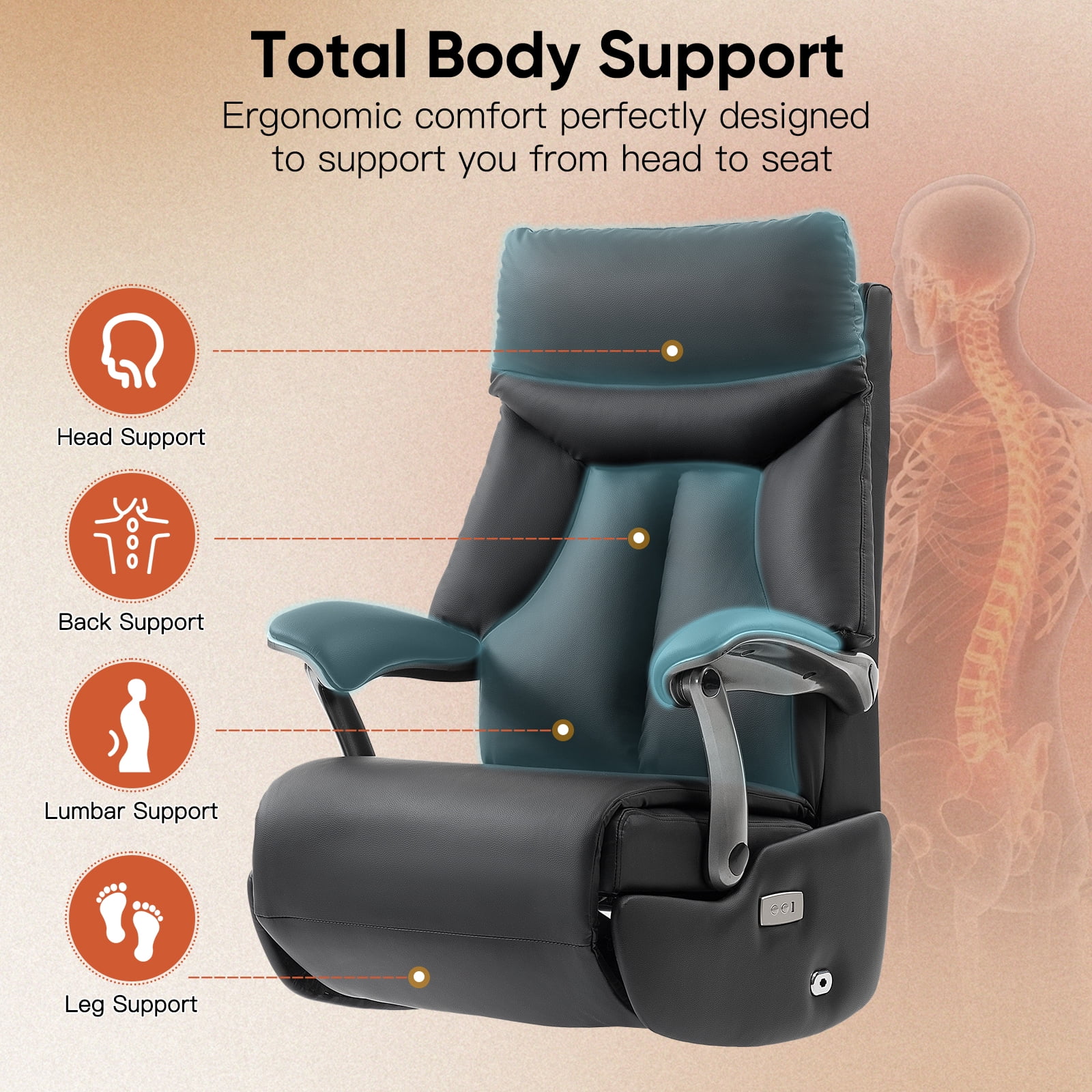AVAWING Electric Executive Office Chair with Footrest, Comfortable Ergonomic Recliner Chair, Black
