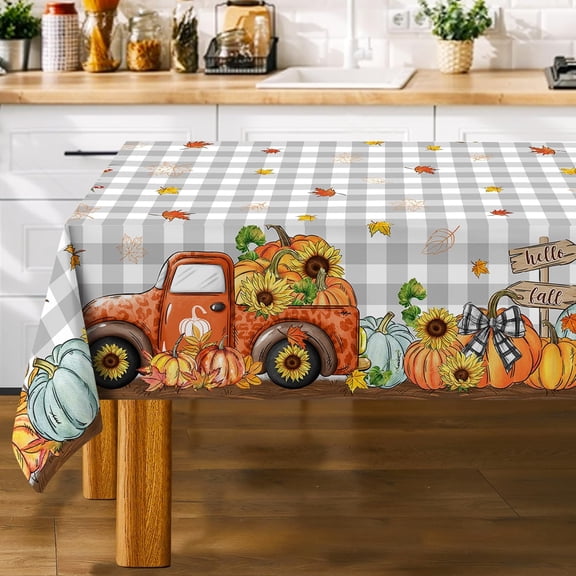 Thanksgiving Tablecloth Rectangle 60 x 84 Inch, Turkey Pumpkins Table Cloth Holiday Indoor Decor for Dining Room Party