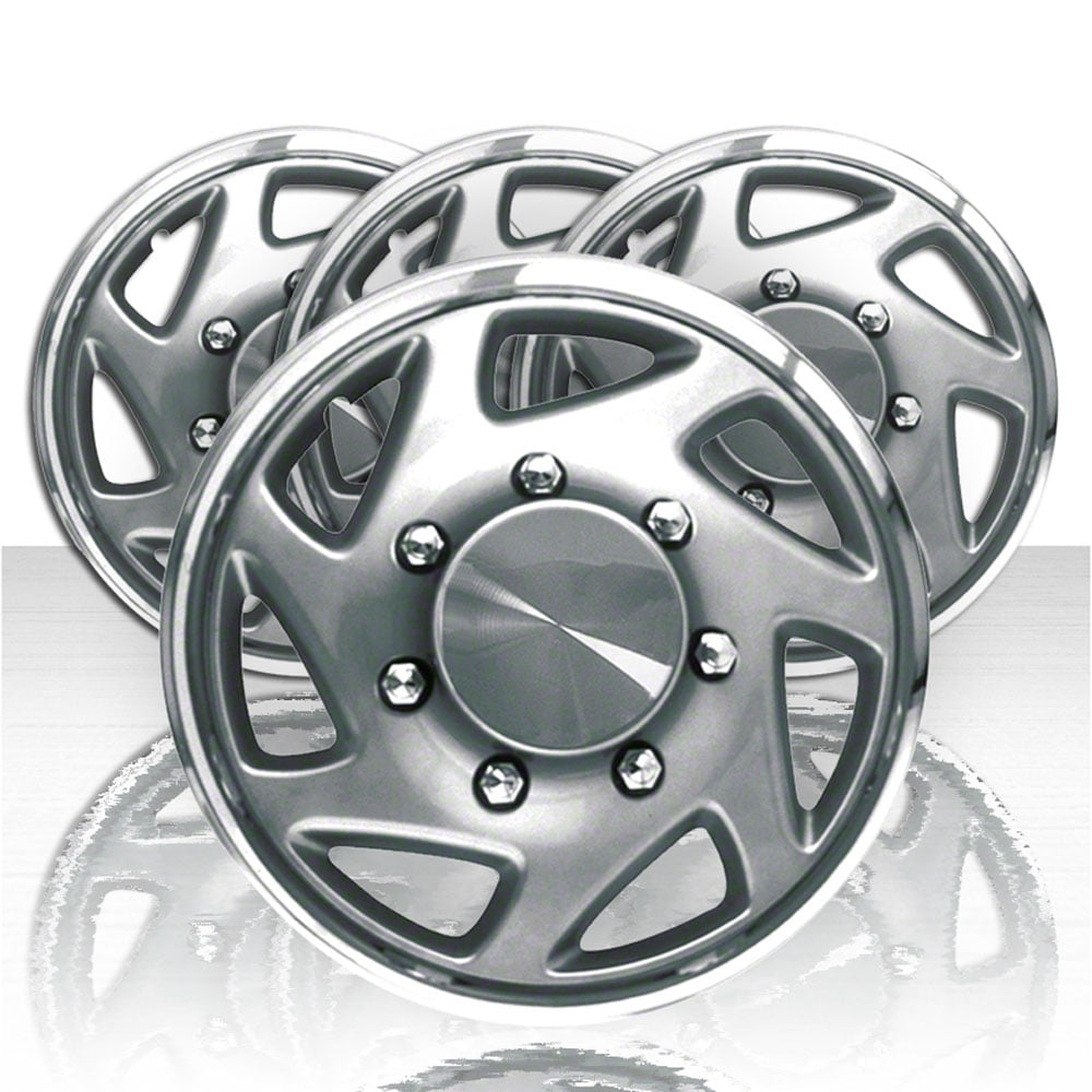 Set of Four 15" Silver w/Chrome ABS Hubcap Wheel Covers (Push-on)
