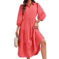 thumbnail image 2 of Womens Casual 3/ 4 Sleeve Shirt Dress Button Down V Neck Tiered Collared Flowy Maxi Dress, 2 of 6