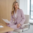 thumbnail image 2 of AZoiNM Women's 2 Piece Satin Blazer Suit Set, One-Button Lapel Blazer Jacket & Straight Leg Pants, Slim Fit Formal Business Outfits for Work Office Interview, 2 of 11