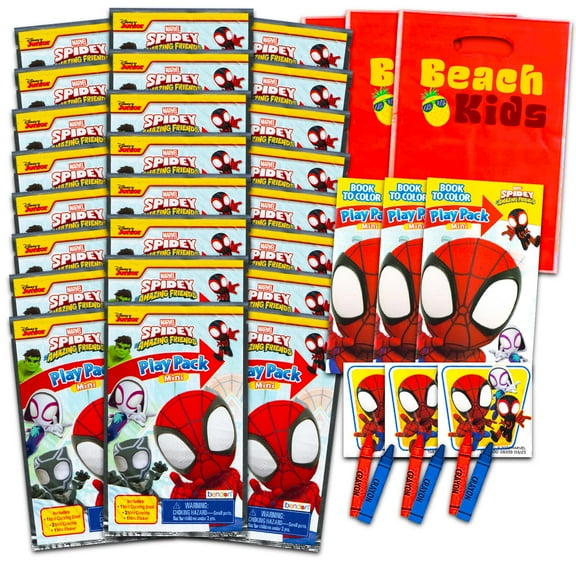 Spidey and Friends Mini Party Favors Set for Kids - Bundle with 24 Mini Spidey and Friends Grab n Go Play Packs with Coloring Pages, Stickers, More (Spidey and Friends Birthday Party Supplies)