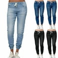 thumbnail image 4 of NEW Women's Casual Denim Jogger Pants Ladies Drawstring Elastic Waist Jeans, 4 of 5