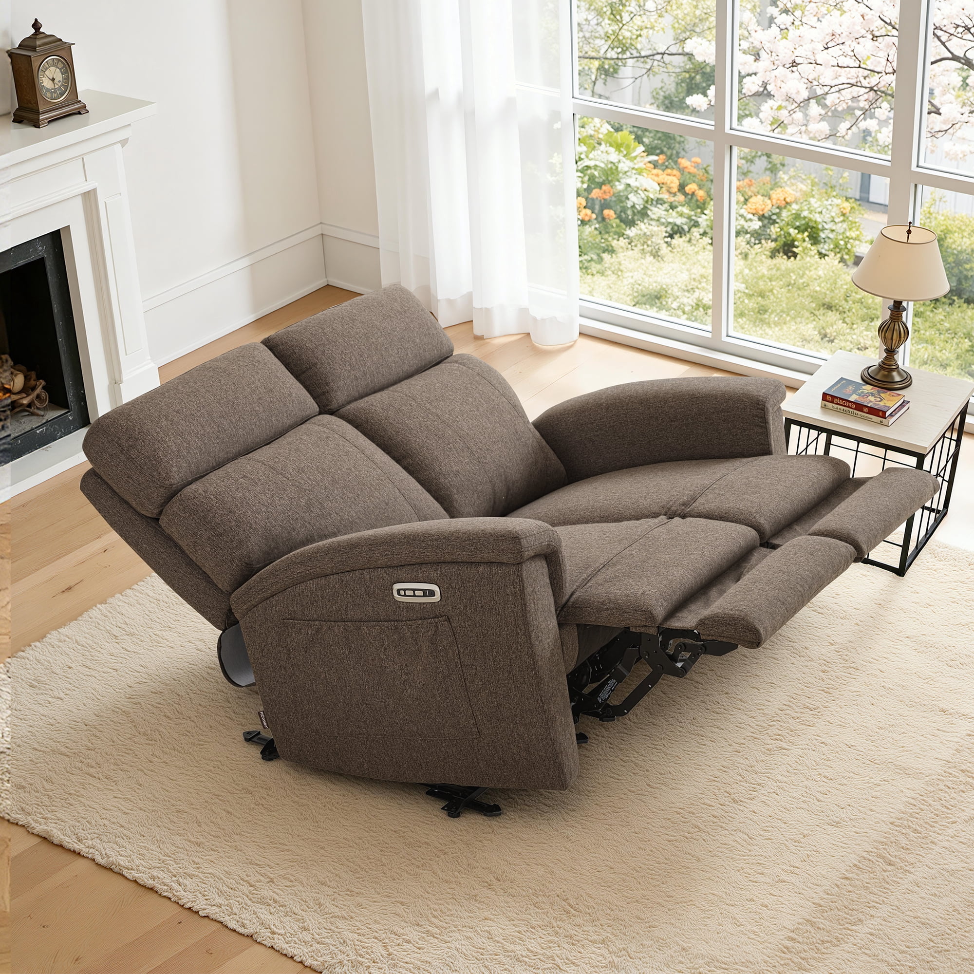 MCombo 60.2" Power Loveseat Recliner Sofa with Massage and Dual Heating, Adjustable Headrest, USB & Type C Port for Living Room, Fabric(Mocha)