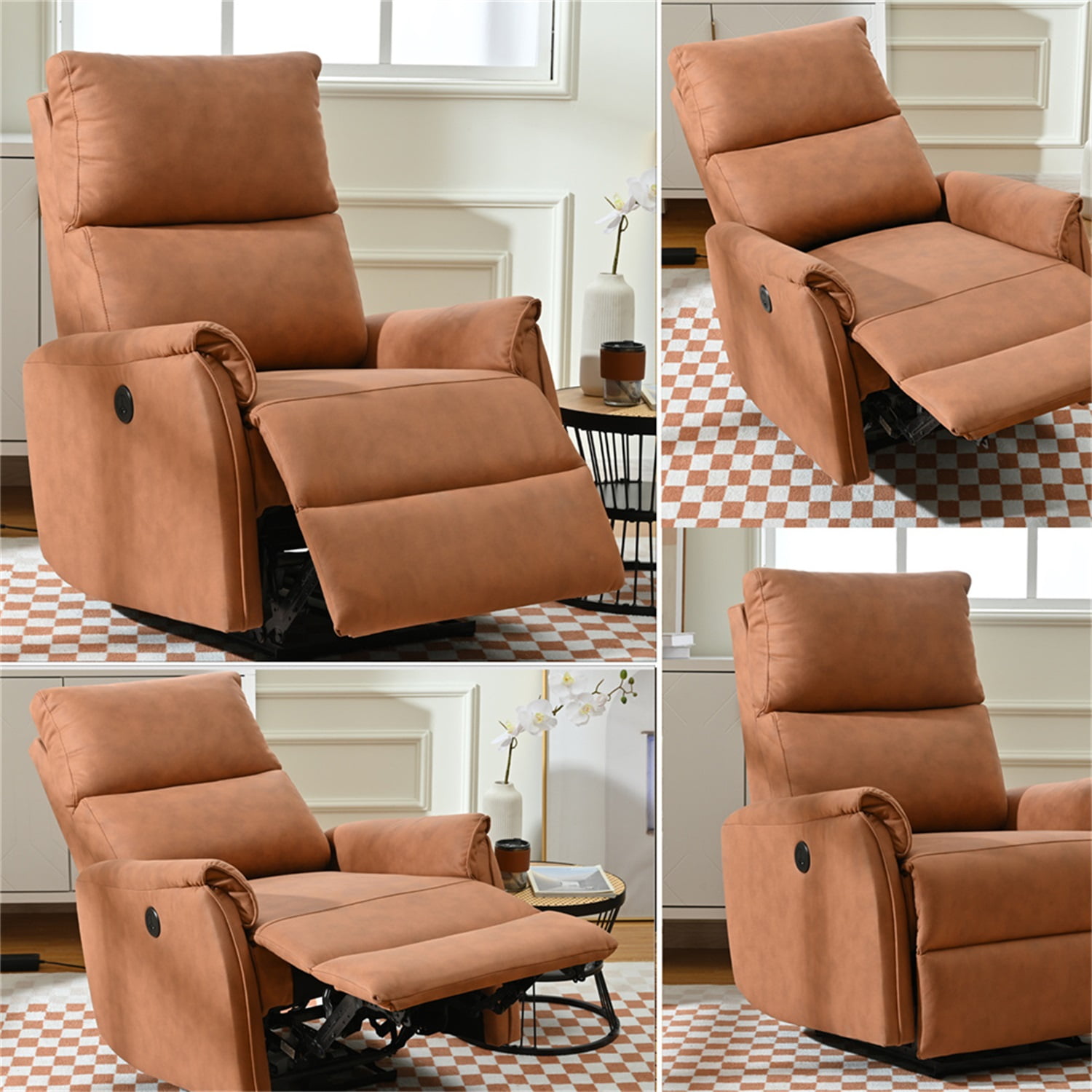 Resenkos Electric Power Recliner Chair, Upholstered Lounge Single Sofa, Home Theater Seating with USB Charging Ports for Living Room Bedroom, Orange Resenkos Electric Power Recliner Chair, Upholstered Lounge Single Sofa, Home Theater Seating with USB Charging Ports for Living Room Bedroom, Orange
