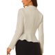thumbnail image 3 of Blazer corto de trabajo INSPIRE CHIC para mujer con cuello de solapa, manga larga, volantes, chaqueta casual de oficina L beige, 3 of 6