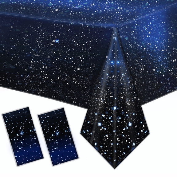 3 Pack Starry Sky Disposable Plastic Tablecloth 54x108 Inch Space Party Table Cover