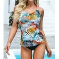 thumbnail image 1 of Women's Yellow Floral Printed Strappy Racerback Tankini Swim Top, 1 of 7