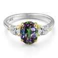 thumbnail image 3 of Gem Stone King 925 Silver and 10K Yellow Gold Green Mystic Topaz and F - G Lab Grown Diamond Engagement Ring for Women | 3.00 Cttw | Oval 9X7MM | Gemstone November Birthstone | Size 5, 3 of 6