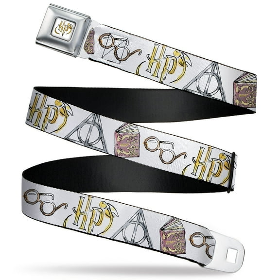 The Wizarding World of Harry Potter Belt, Seatbelt Buckle Belt, Harry Potter Icons Watercolor White Multi Color, 24 to 38 Inches