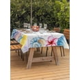thumbnail image 3 of Outdoor Tablecloth with Umbrella Hole for Patio/Picnic/Party/Camping, Watercolor Coastal Waterproof Table Cloth Rectangle Table Cover Washable, Sea Shell Starfish Lemon Flowers Wood Gray (52"x 70"), 3 of 8
