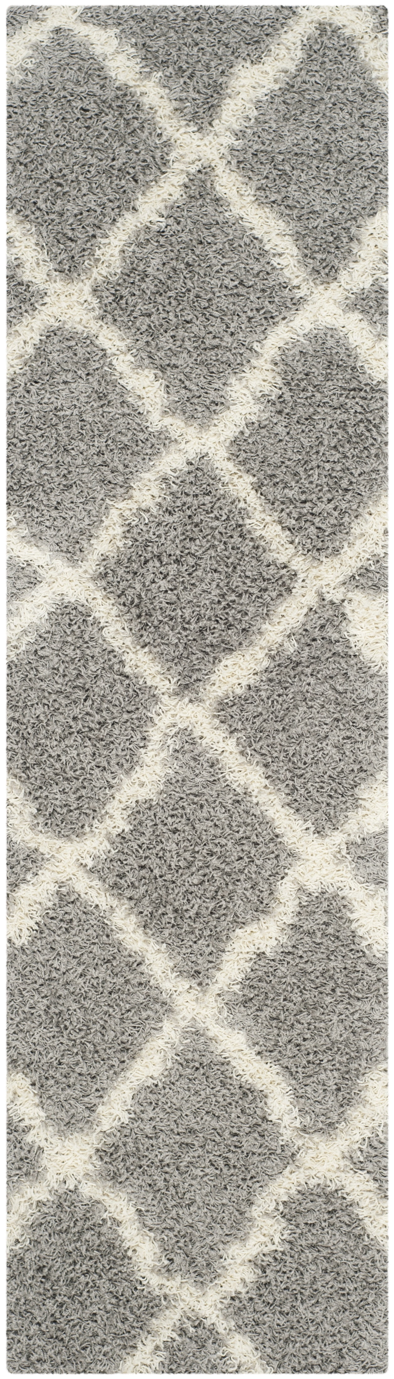 SAFAVIEH Daley Geometric Plush Shag Runner Rug, Grey/Ivory, 2'3" x 6'
