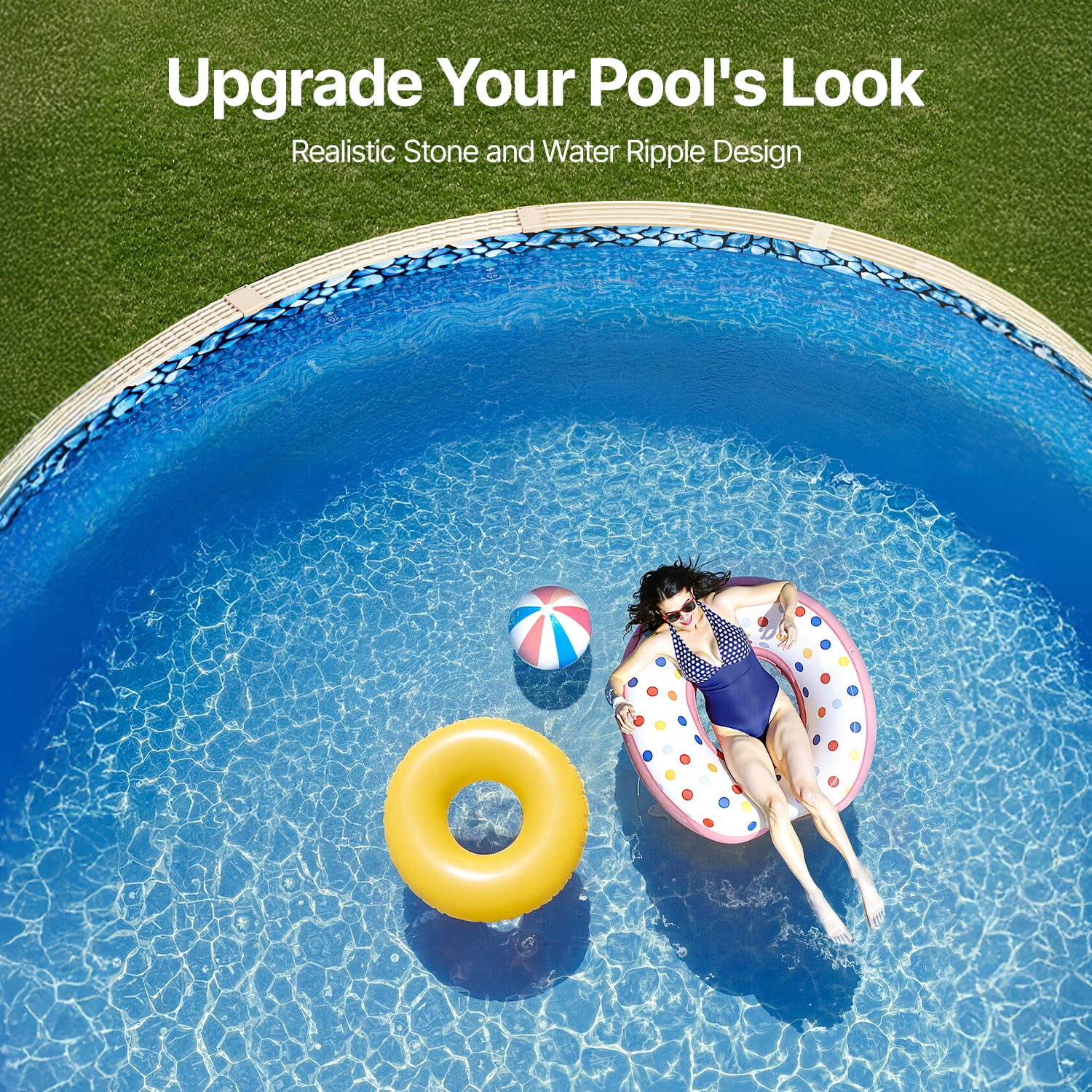KFFKFF Swimming Pool Liner, 33ft Circular Shape, Robust Vinyl Material, Regular Thickness, 52in Wall Elevation, Suitable for Steel-Sided Above-Ground Pools Liner Replacement