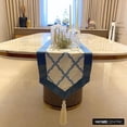 thumbnail image 2 of Decorative Blue Table Runner 6 Seater Table Runner (14 x 72 inch), Lattice & Tassels Table Runner, Satin fabric Table Linen, Geometric Pattern Modern Style - Adonia, 2 of 10