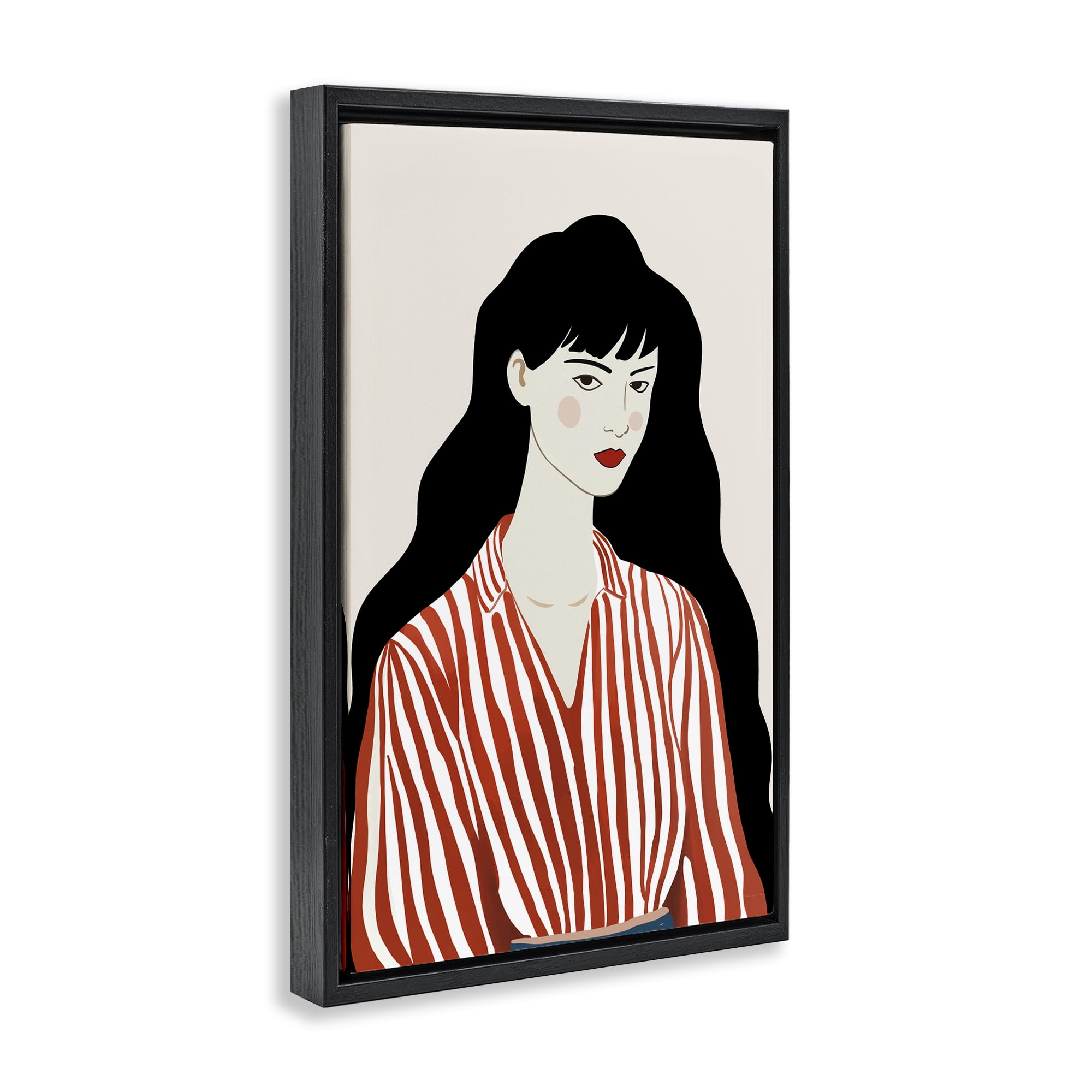 Stupell Industries Woman in Striped Blouse Black Framed Floater Canvas Wall Art, design by Omar Escalante