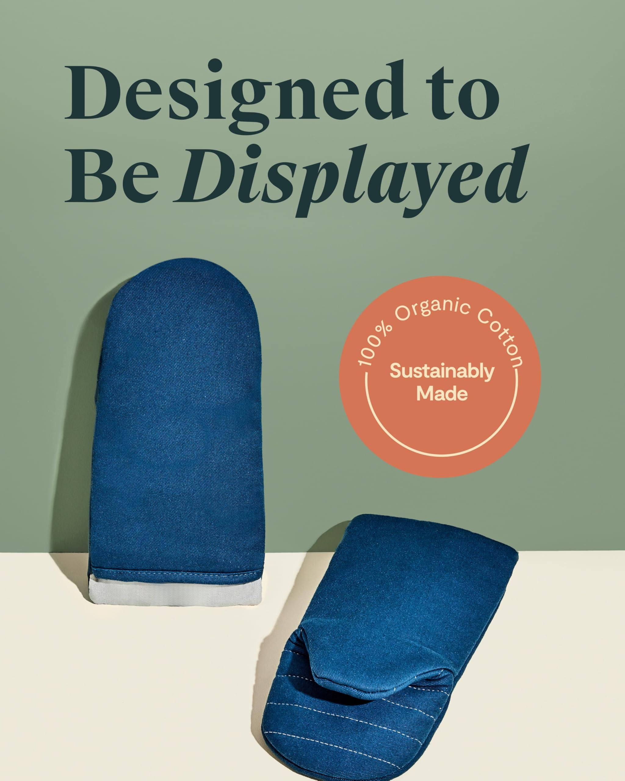 Caraway Oven Mitts - Cotton Mitt Double-layer & Stain-resistant Stitching Safe Handling Of Hot Kitchenware Set 2 Navy