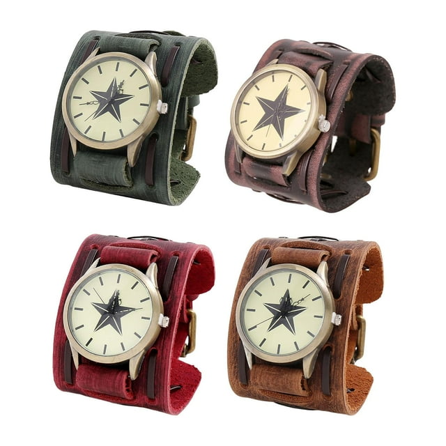 reloj de pulsera,Reloj vintage Reloj de pulsera estilo punk,Pulsera de reloj de pulsera antigua de moda,Reloj de pulsera de correa ancha retro,Brazaletes de cuero PU Big Dial Regalo Salvador reloj de pulsera