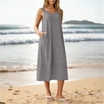 thumbnail image 3 of Zynoxe Midi Dresses for Women Classic Square Neck Sleeveless Beach Dress Flowy A-Line Solid Color Women's Cotton Linen Dresses Breathable Casual Loose Shift Sundress with Pockets M, 3 of 10