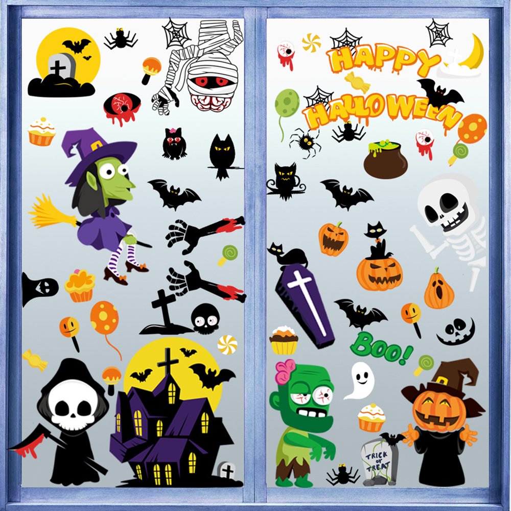 126PCS Halloween Window Clings,9 Sheet Halloween Window Decals Stickers