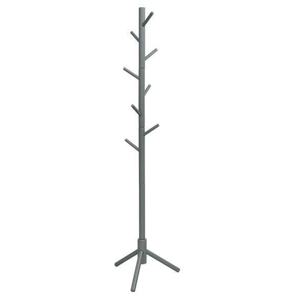 Costway Wooden Coat Rack Stand Hall Tree Entryway Organizer 2 Heights w/ 8 Hooks Grey