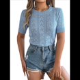 thumbnail image 3 of Blusa de Punto Acanalado con Cuello en V y Corta para Mujer Azul XL, 3 of 10