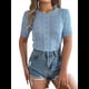 thumbnail image 3 of Blusa de Punto Acanalado con Cuello en V y Corta para Mujer Azul M, 3 of 10