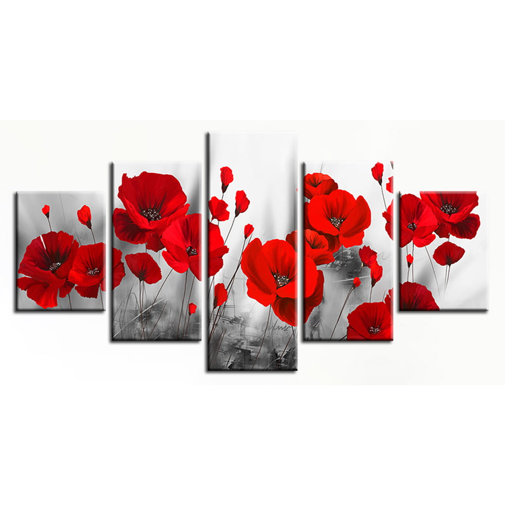 5pcs Unframed Flowers Bunch Canvas Print Wall Art Painting Flower Picture Pack 