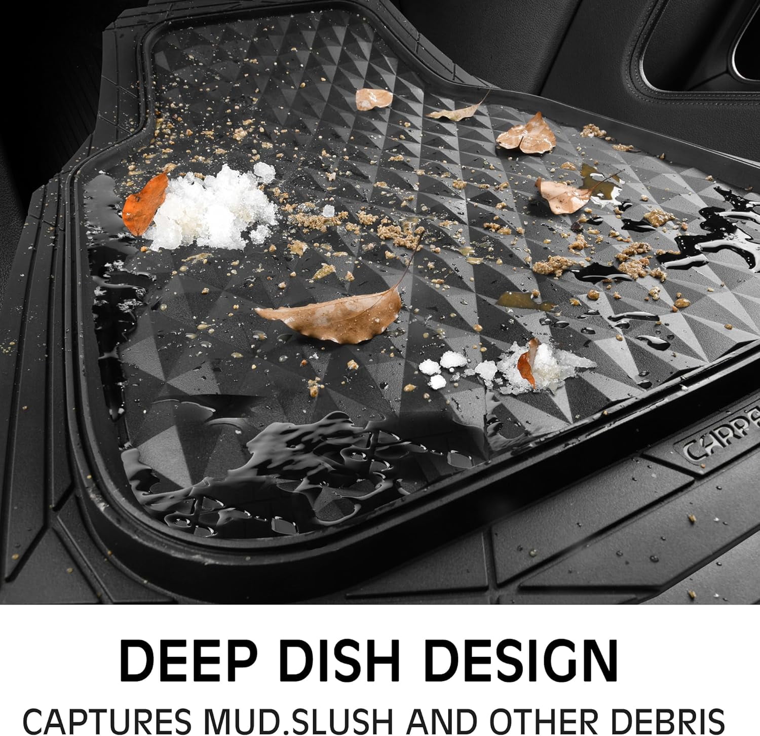 CAR GRAND Heavy Duty Rubber Car Mats, Deep Dish All-Weather Floor Mat for Car Full Set Durable Anti-Slip 3D Rhombus Waterproof Trim  Liner Universal Fit Automotive,Sedan,SUV,Truck, 3 Piece Black
