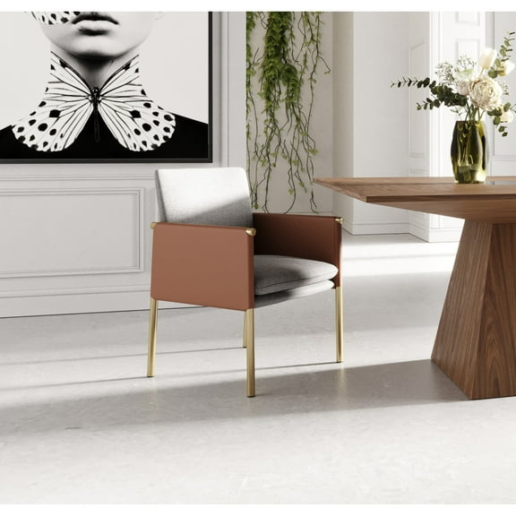 Modrest Pettit Modern White & Brass Arm Dining Chair