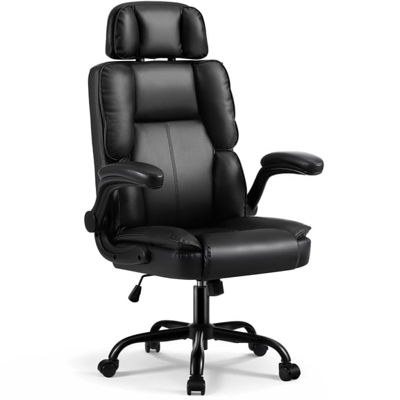 Avocahom Leather Office Chair with Adjustable Armrests and Cushion for Teens and Adult Black