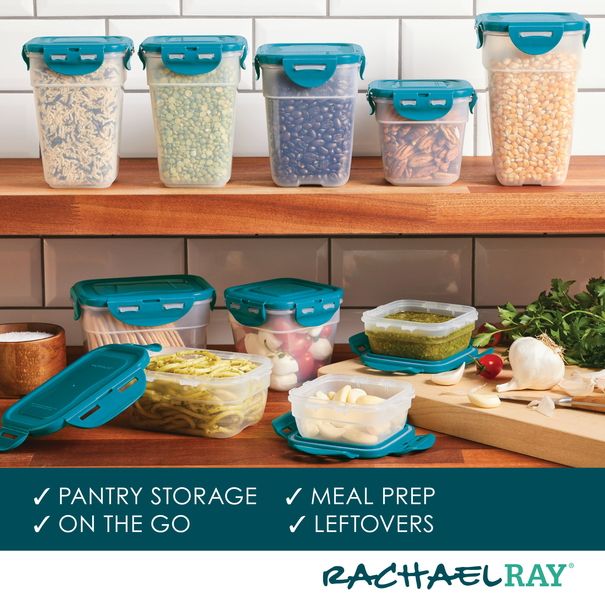 Rachael Ray Leak-Proof Stacking Food Storage Container Set, 20-Piece, Teal Lids - image 5 of 17