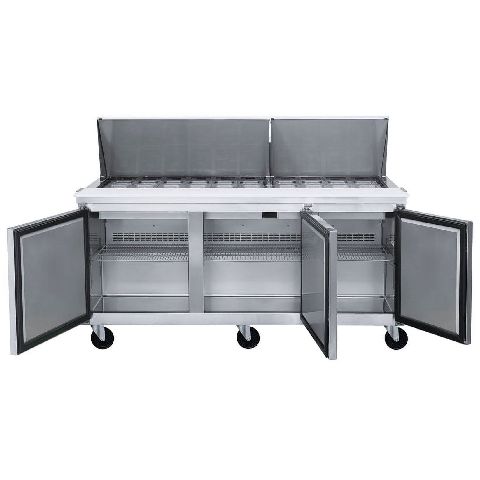 72 in. Three Door Commercial Food Prep Table Mega Top Refrigerator in Stainless Steel 17.58 cu. ft.