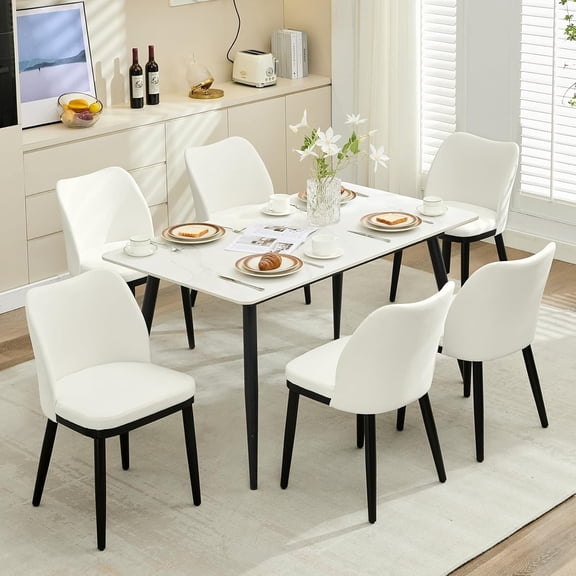 Dining Chairs Set of 6: Upholstered Fabric Dining Room Side Chairs, Chair for Dining with Padded Seat and Wood Legs, Modern Dining Chair for Restaurant, Cafe, Living Room