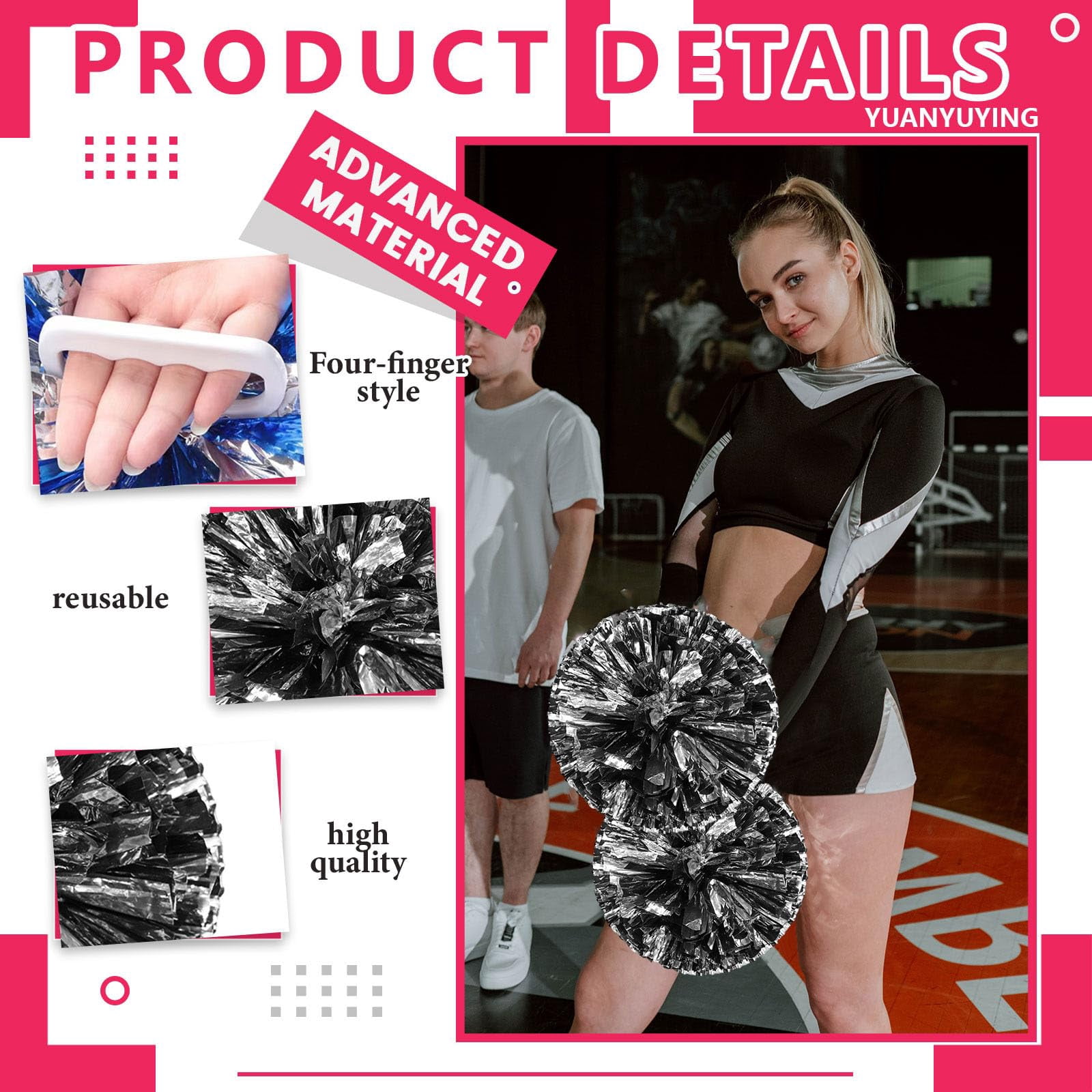 10 Pcs Cheerleading Pom Poms, Cheerleader Pompoms with Four Finger Payment,Fit for Team Spirit Sports Dance Cheering