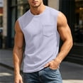 thumbnail image 2 of Men's Sleeveless Tank Top Cotton Blend Summer Breathable Vest Round Neck Solid Pockets Casual Daily Undershirt Gym Workout Streetwear | Zenithor,Purple L, 2 of 9