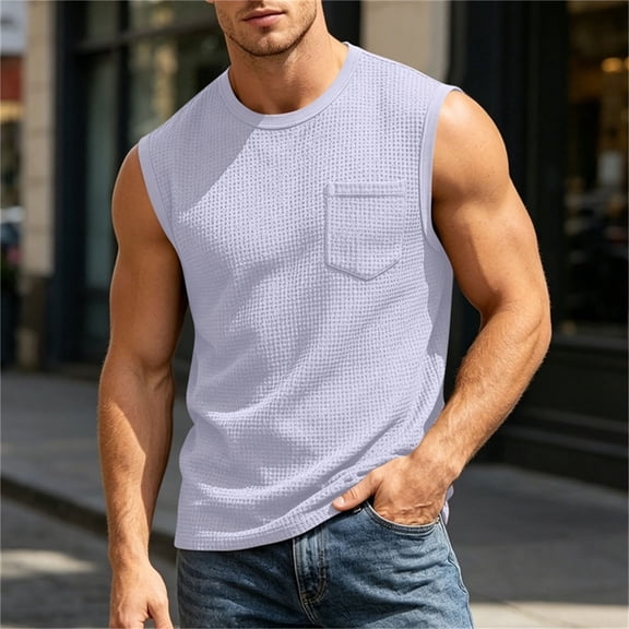 Mens Tank Tops with Pocket Sleeveless Crewneck Undershirts Shirts for Men Summer Casual Pullover Vests Fathers Gifts
