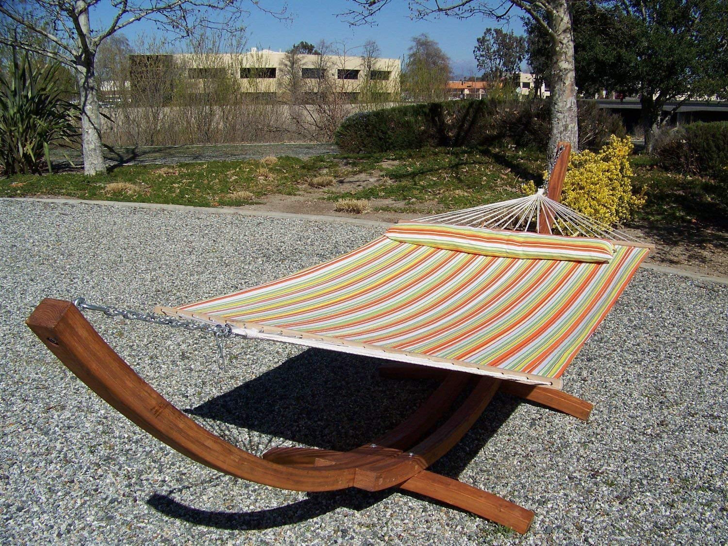 Details about  / Quilted Hammock With Stand And Pillow Outdoor Patio Lounge Steel Frame Beige