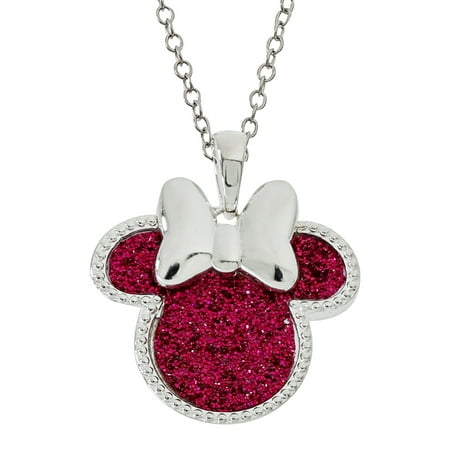 - Disney Minnie Mouse Silver Plated Glitter Pendant Necklace, 18