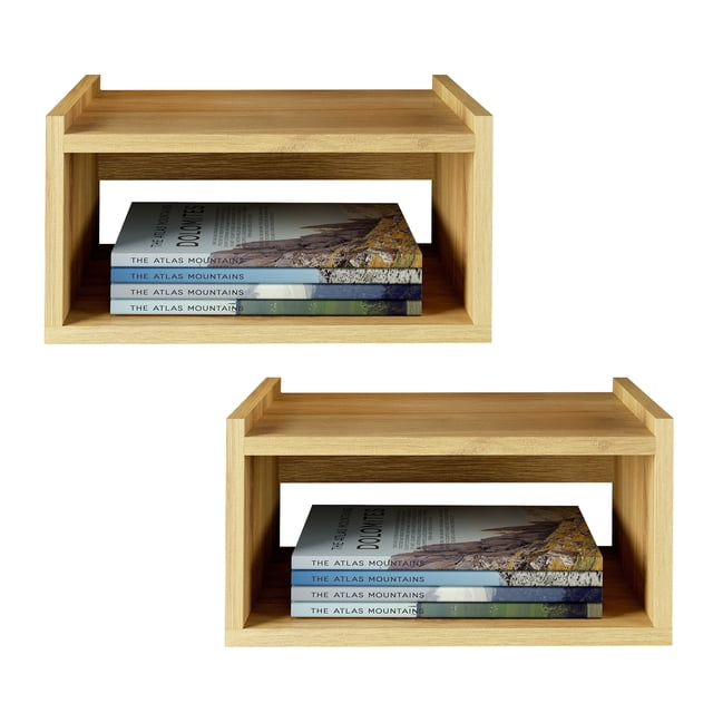 Buró Flotante MORU, AIRE Roble 2 piezas, Mesita de Noche, Muebles para recámara Moderno Minimalista, Mesa Auxiliar de Almacenamiento Tipo Librero, buros para recámara, mesa de noche para recámara