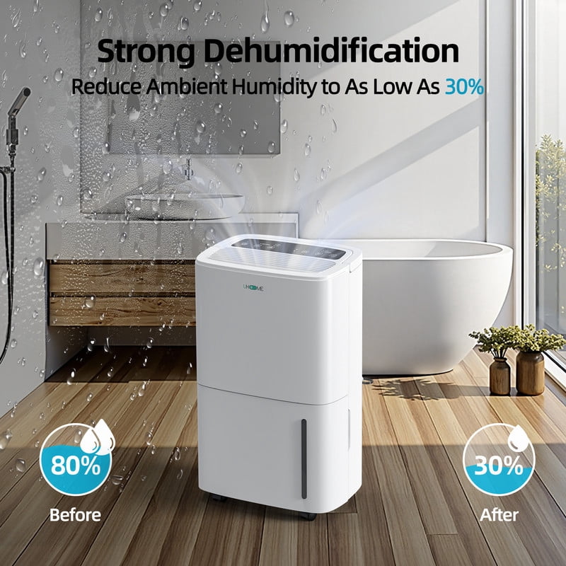 150 pt. 5,000 sq. ft. Dehumidifier in Whites with Pump, Quietly Remove Moisture, Auto Defrost, Dry Clothes, 24-Hour Timer
