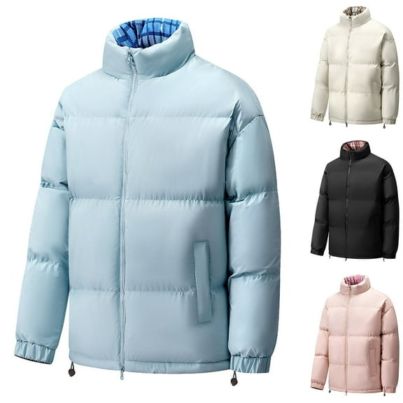 RYDCOT Men's Puffer Jacket Thickened Winter Wind Resistant Cotton Coat Warm Stand Collar Zip up Lightweight Quilted Down Jackets Ski Bubble Coat Pink