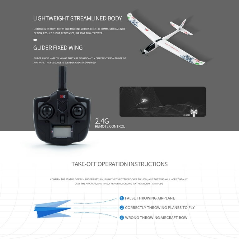 Wltoys Plane Assembly Glider with Transmitter Battery XK A800 4CH