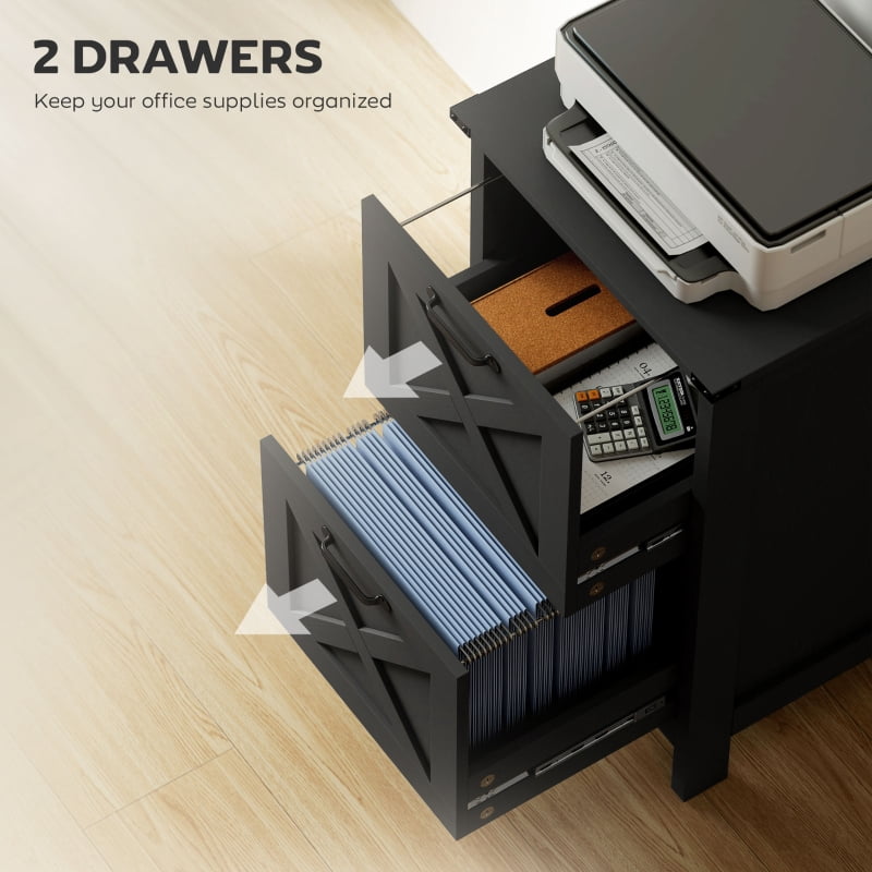 Alvantor Vertical File Storage Cabinet with 2 Drawers, Rustic Farmhouse Office Organizer 30"x22"x15.7" Black